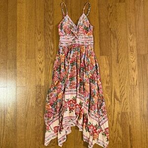 Angie Floral Asymmetrical Dress - Pink and Red